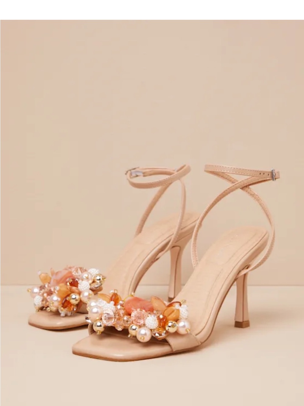 Azalea Wang Candela embellished high heeled sandals in beige Size 8.5